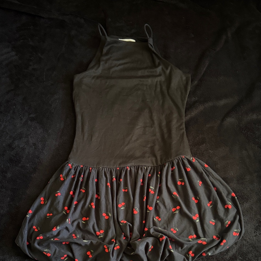 Black Cherry Print Mini Dress - Unbranded